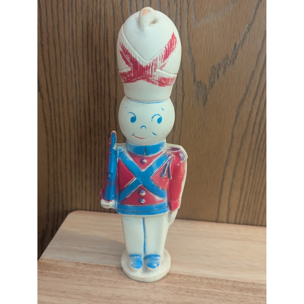 Vintage 1959 Jolly Stinker Toy Soldier Rubber Squeak Toy Red White Blue 8 inch